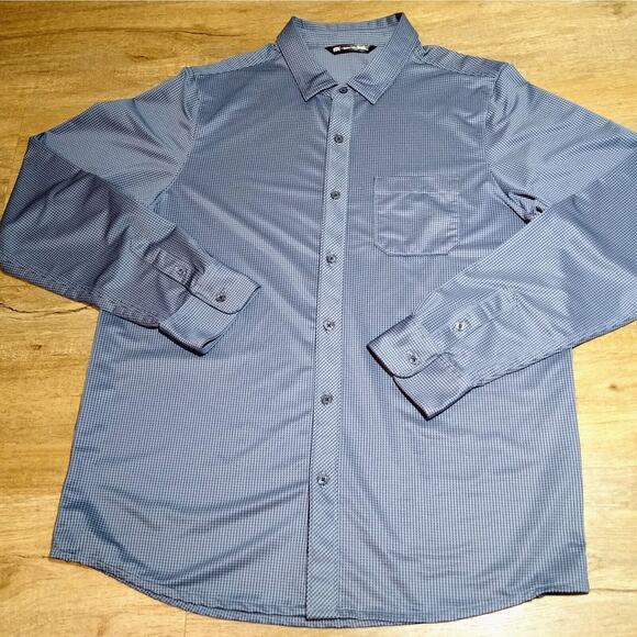 Travis Mathew Shirt Mens L Blue Button Up Golf Stretch Long Sleeve Check - Picture 3 of 5